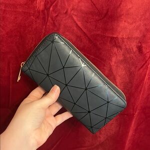 Geometric Black Wallet with Gold Zipper